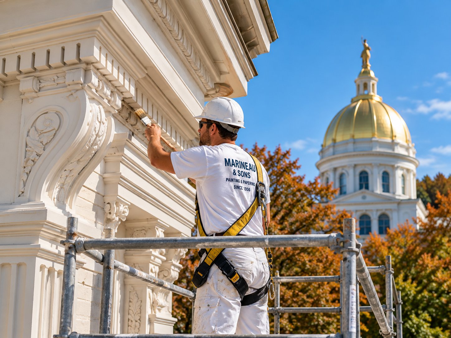 Painter restoring a historic building