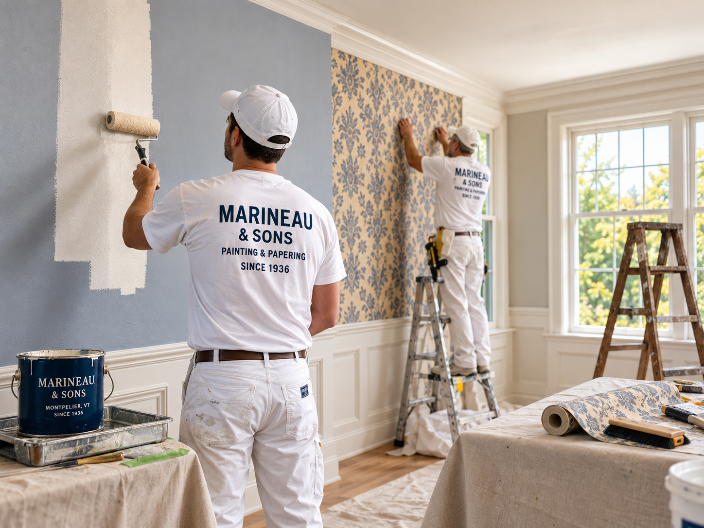 Two painters updating the interior of someones home.